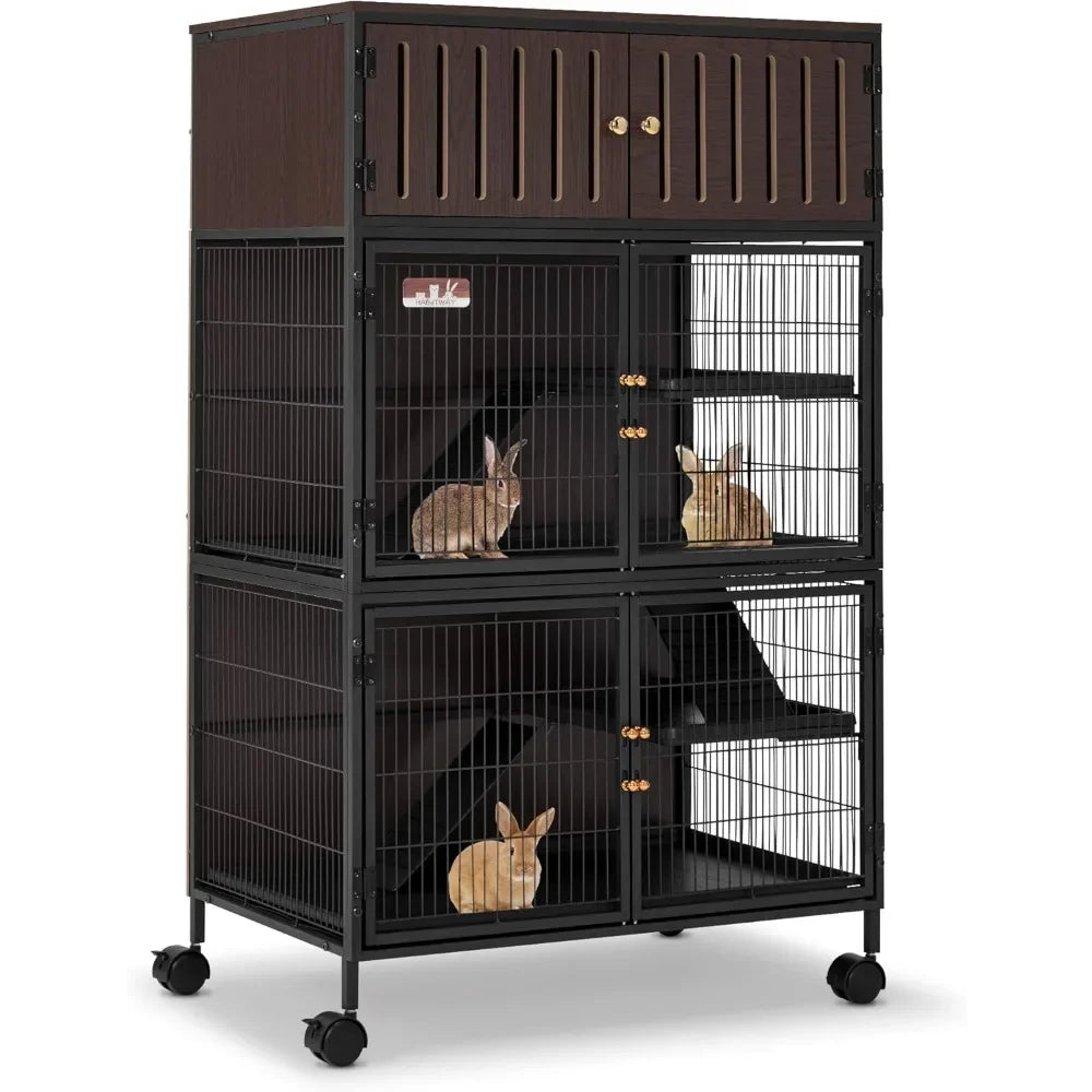 50''H Metal Large Ferret Cage, Rolling Chinchilla Cage with Removable Ramps& Double Door, Critter Nation with Locker