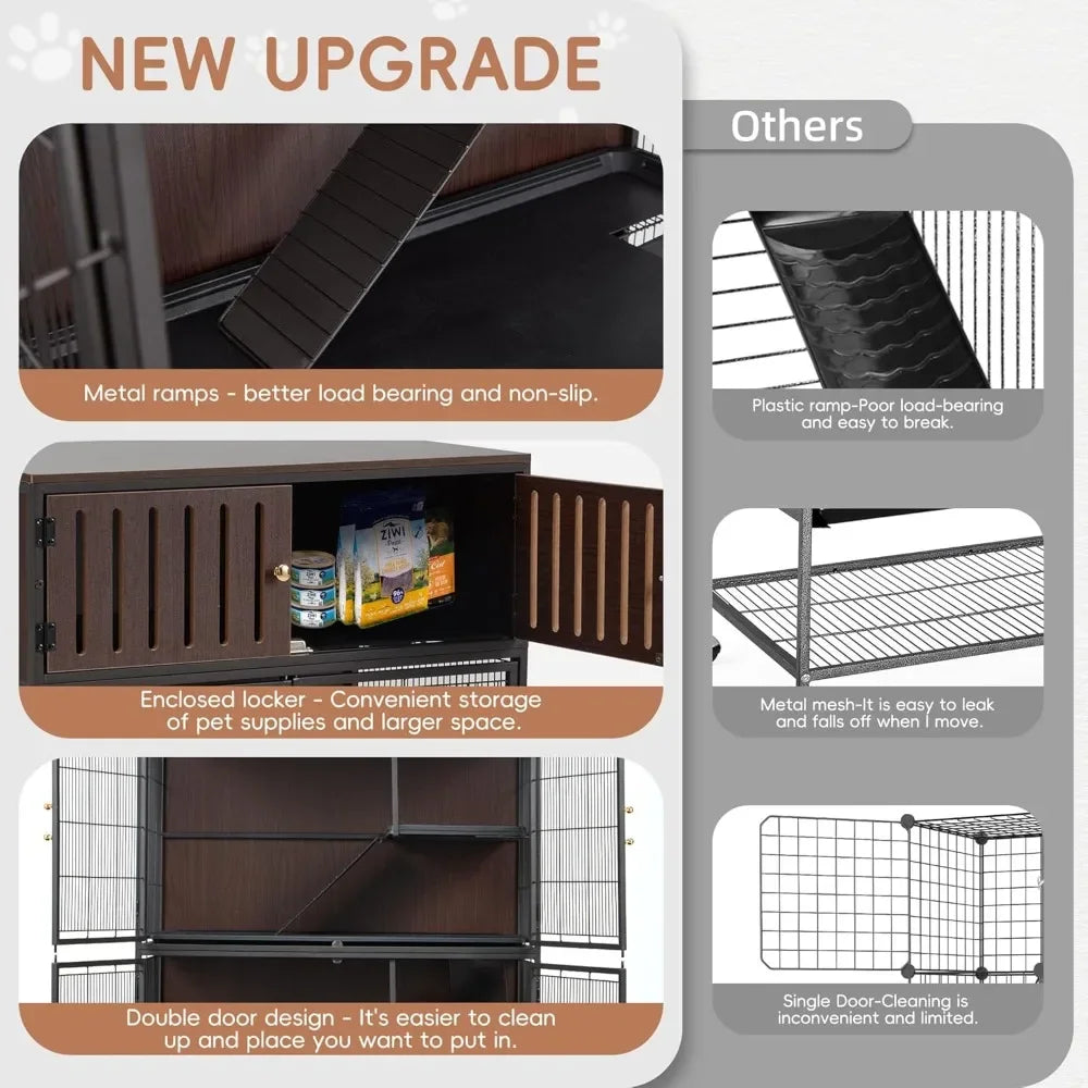 50''H Metal Large Ferret Cage, Rolling Chinchilla Cage with Removable Ramps& Double Door, Critter Nation with Locker