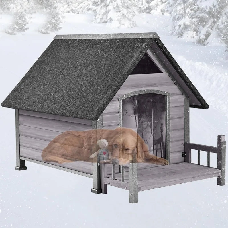 Dog House Outdoor,Dog Kennel Outside for Large Breed, Weatherproof Large Dog Shelter with An (Grey-N, 45" D x 32.9" W x 32.6" H)