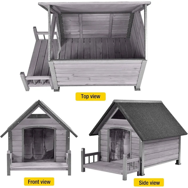 Dog House Outdoor,Dog Kennel Outside for Large Breed, Weatherproof Large Dog Shelter with An (Grey-N, 45" D x 32.9" W x 32.6" H)