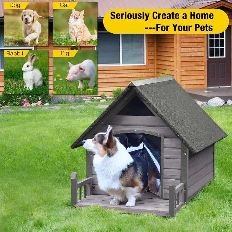 Dog House Outdoor,Dog Kennel Outside for Large Breed, Weatherproof Large Dog Shelter with An (Grey-N, 45" D x 32.9" W x 32.6" H)
