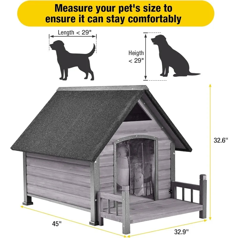 Dog House Outdoor,Dog Kennel Outside for Large Breed, Weatherproof Large Dog Shelter with An (Grey-N, 45" D x 32.9" W x 32.6" H)