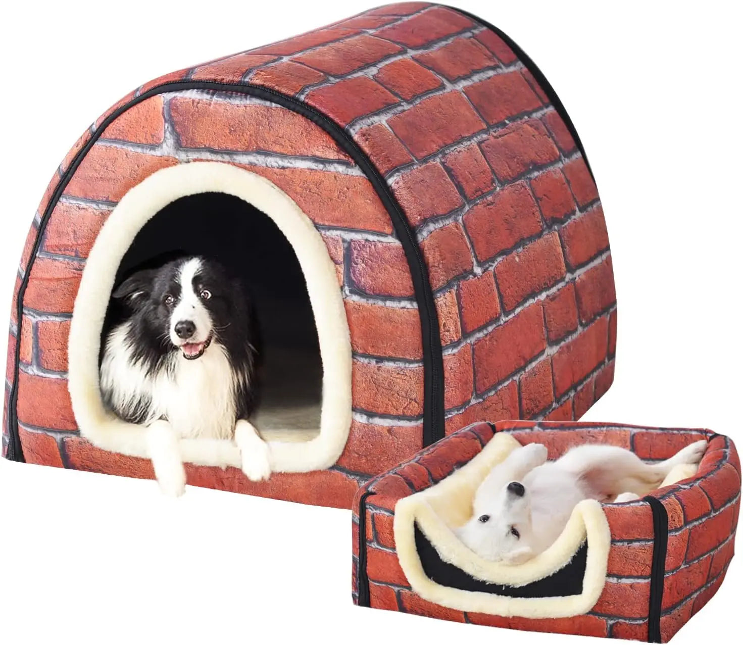 Dog Bed,2 Ways To Use,Indoor Pet House With Fluffy Mat,Removable And Washable Cover,Splash-Proof House And Non-Slip Bottom,For