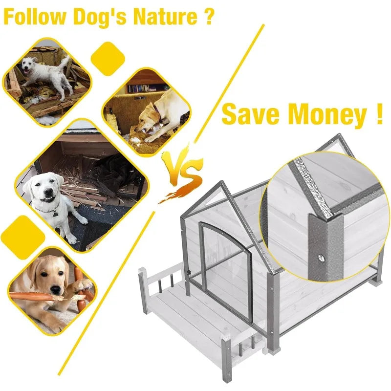 Dog House Outdoor,Dog Kennel Outside for Large Breed, Weatherproof Large Dog Shelter with An (Grey-N, 45" D x 32.9" W x 32.6" H)